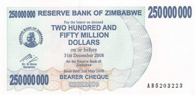 250 Million Dollars Zimbabwe p.592008